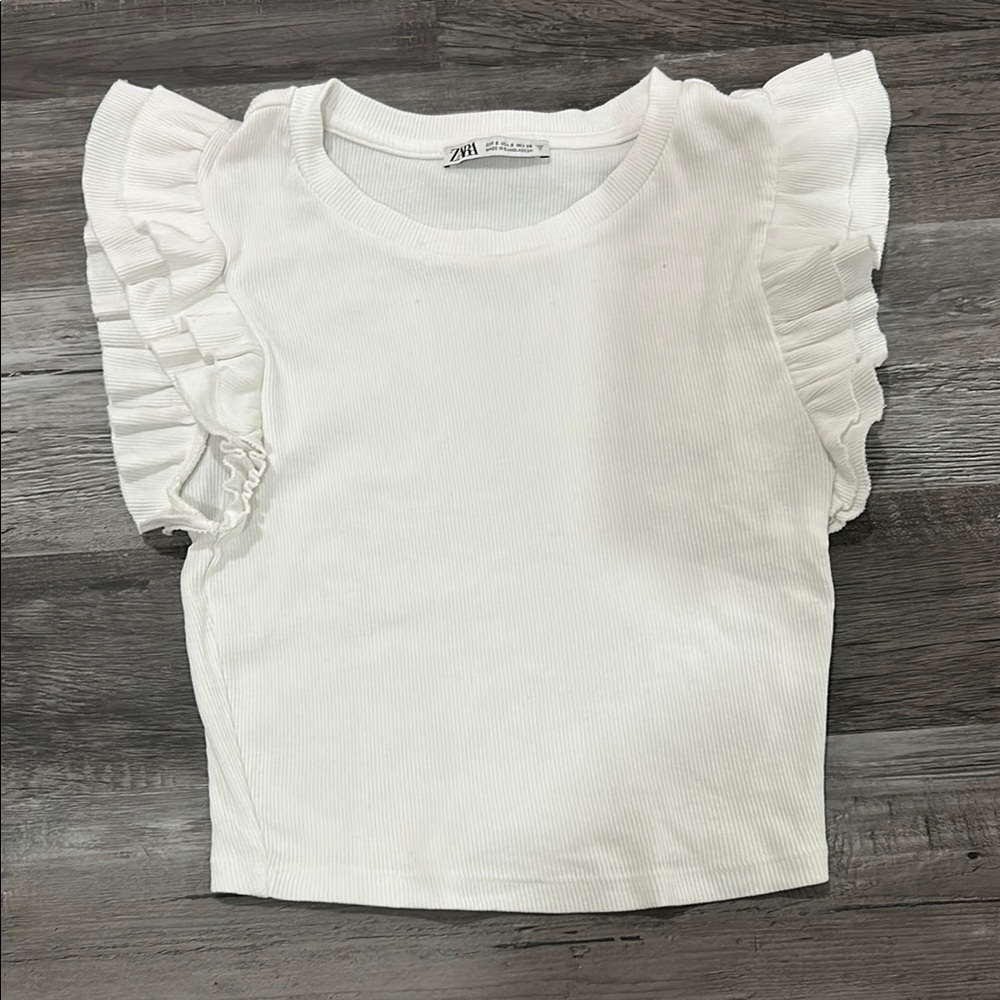 White Ruffle Sleeve Zara top!